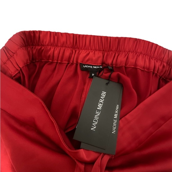 🛌 Nadine Merabi Red Feather-Trim PJ Pants - $125 NWT, Medium - Picture 5 of 6